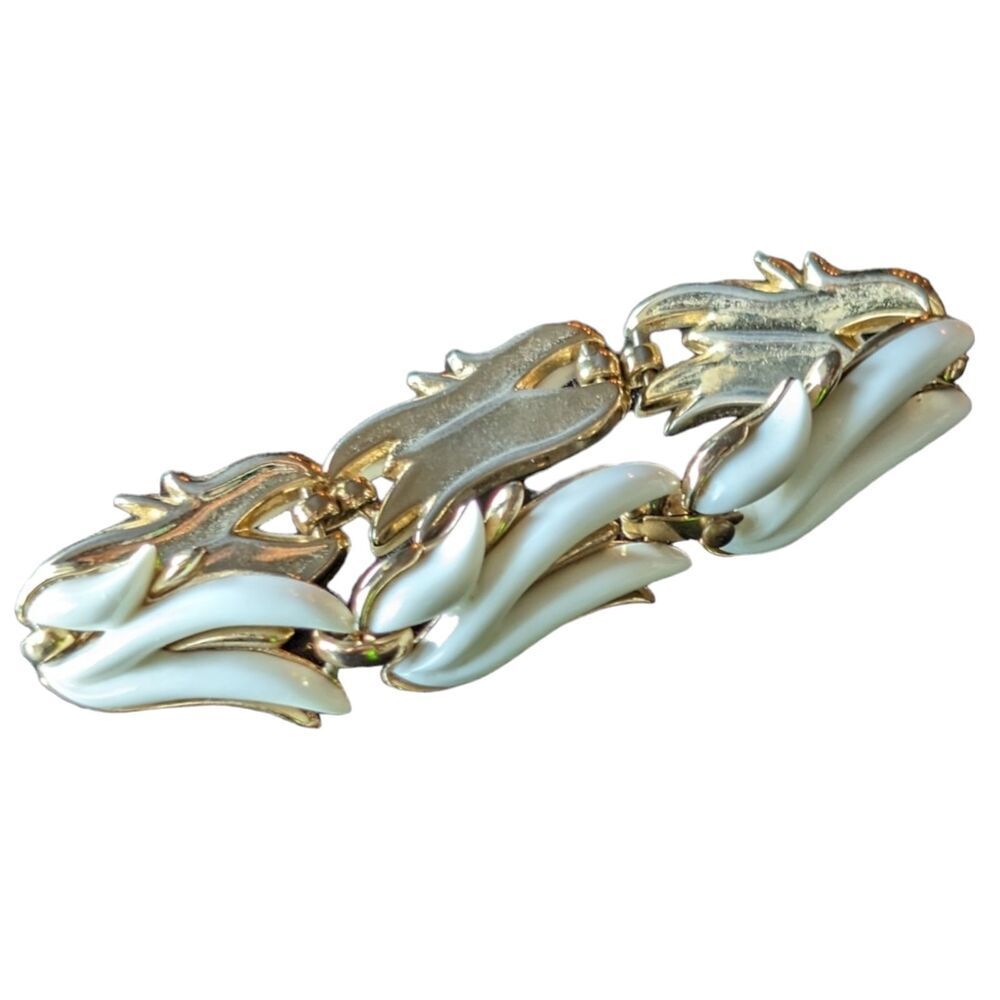 Monet Vintage Gold-Tone White Enamel Bracelet Size 7In